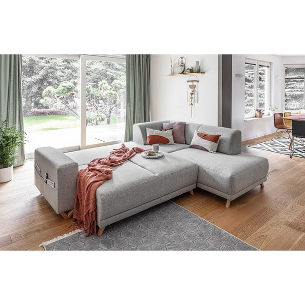 Világosszürke kinyitható-tárolóhelyes sarokkanapé (jobb oldali-L alakú) Classy Sophie – Miuform-image-4