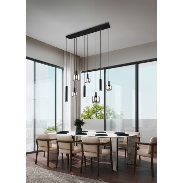 Fekete függőlámpa fém-üveg búrával Mataro – Trio-image-1