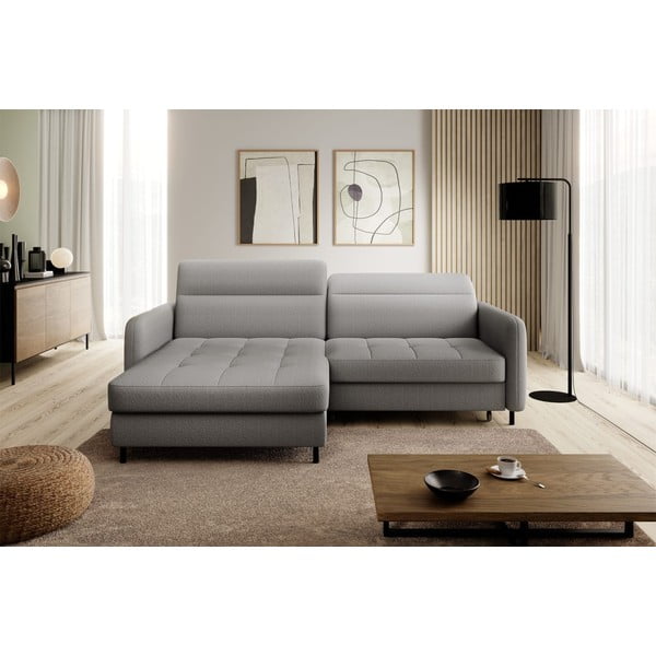 Szürke bársony kinyitható-tárolóhelyes sarokkanapé (bal oldali-heverő résszel) Gomsi – ELTAP-image-3