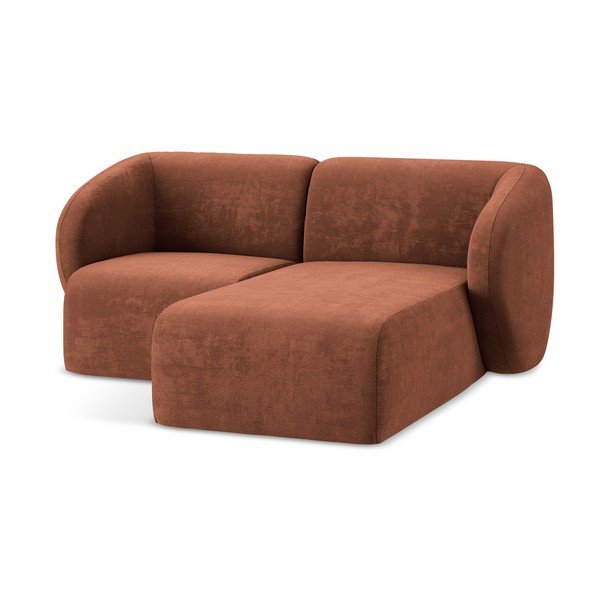 Terrakotta színű zsenília sarokkanapé (jobb oldali-heverő résszel) Lani – Makamii-image-4