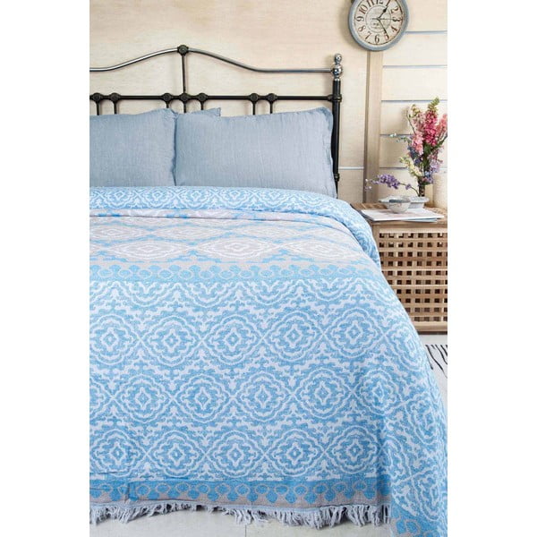 Kék pamut ágytakaró franciaágyra 215x240 cm Lenna – Mijolnir