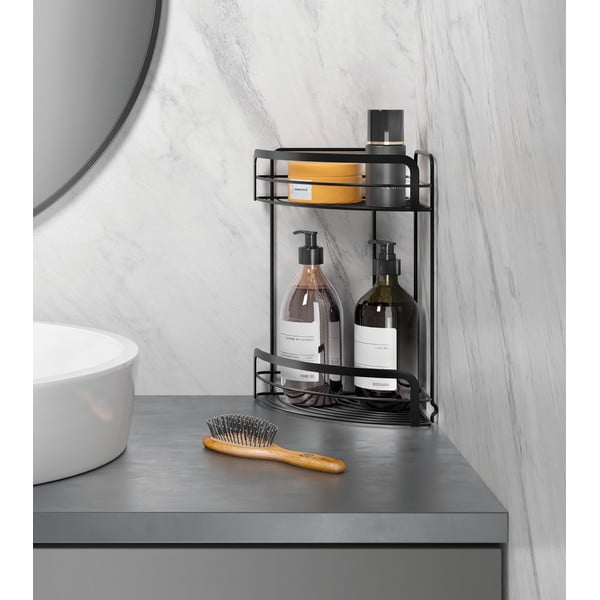 Origin Lava fekete kétszintes fürdőszobai sarokpolc - Metaltex-image-2