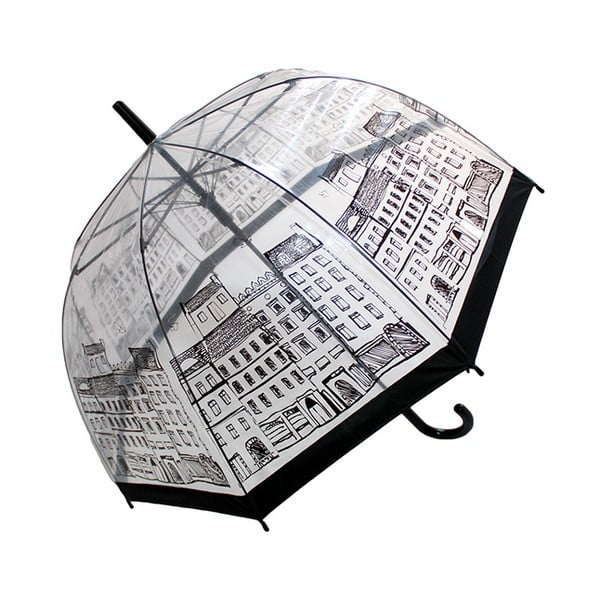 Birdcage Temps City átlátszó esernyő fekete részletekkel, ⌀ 79 cm