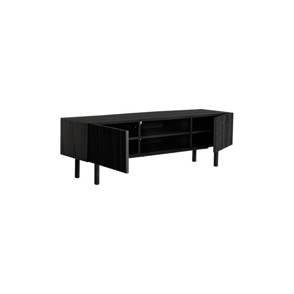 Fekete TV-állvány kőrisfa dekorral 160x50x43 cm Sion – Jotex-image-4