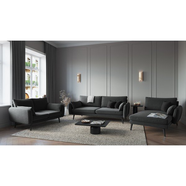 Lento sötétszürke bársony heverő fekete lábakkal, jobb oldali - Kooko Home-image-1