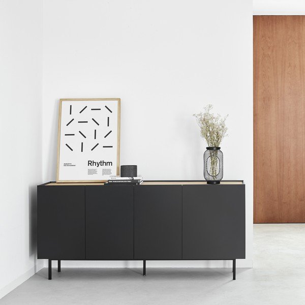 Fekete alacsony komód tölgyfa dekorral 165x78 cm Arista – Teulat-image-1