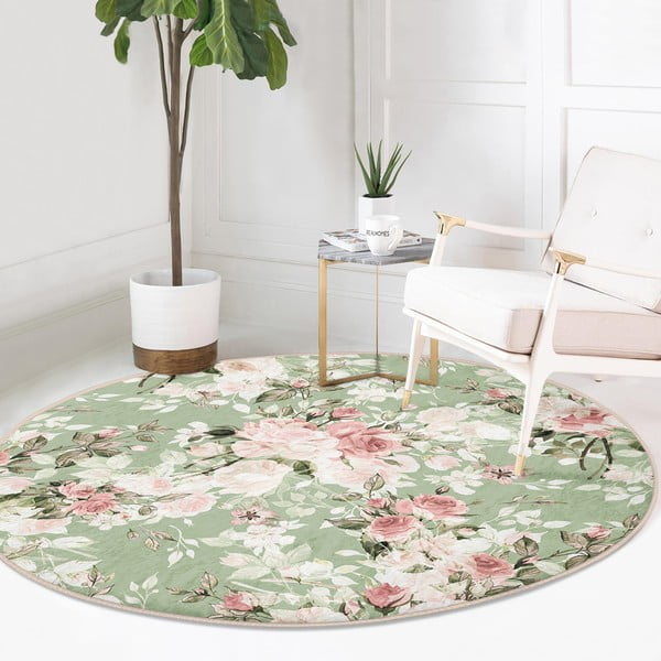 Világoszöld mosható-robotporszívóval tisztítható kerek szőnyeg ø 80 cm Comfort – Mila Home-image-2