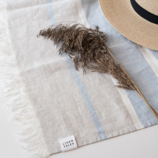 Kék len strandlepedő 140x170 cm Allure Stripe – Linen Tales-image-4