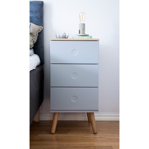 Dot szürke szekrény tölgyfa dekorral, 3 fiókkal, szélesség 40 cm - Tenzo-image-1
