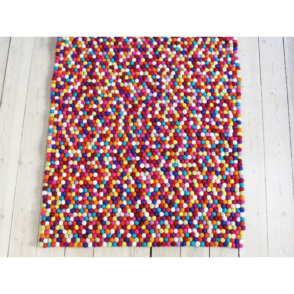 Ball Rugs sötétpiros gyapjú golyószőnyeg, 100 x 150 cm - Wooldot-image-1