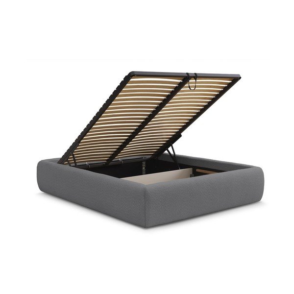 Sötétszürke kárpitozott ágyneműtartós franciaágy ágyráccsal, ágytámla nélkül 160x200 cm Inera – Bobochic Paris-image-3