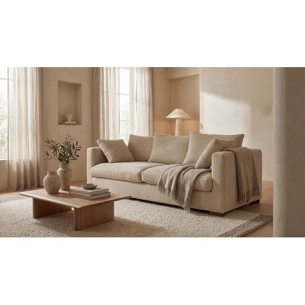 Bézs kordbársony kanapé 220 cm Comfy – Scandic-image-1