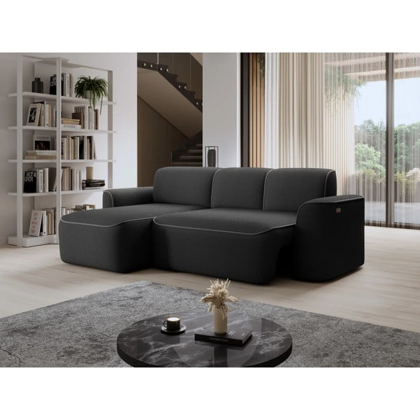 Sötétszürke buklé sarokkanapé (bal oldali-heverő résszel) Ume – ELTAP-image-1