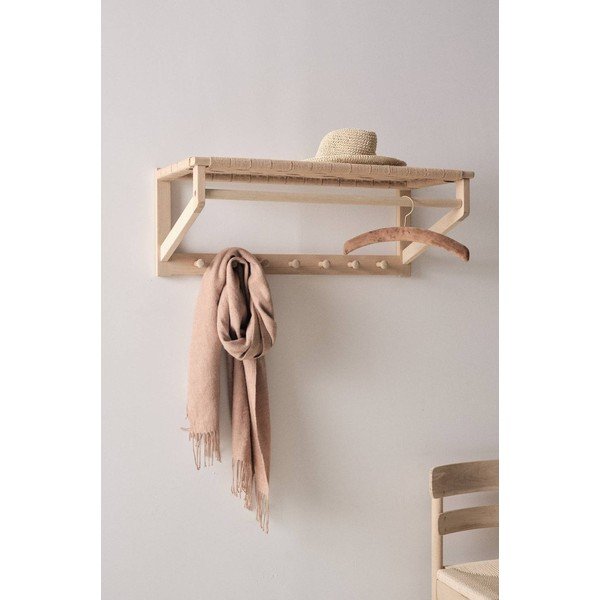 Natúr színű tölgyfa fali fogas polccal 80 cm Oslo – Jotex-image-1