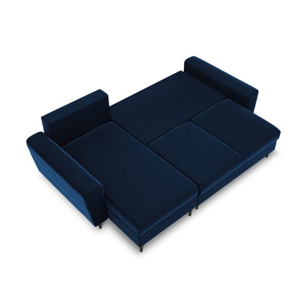 Kék bársony kinyitható tárolóhelyes sarokkanapé Kyoto – Cosmopolitan Design-image-1