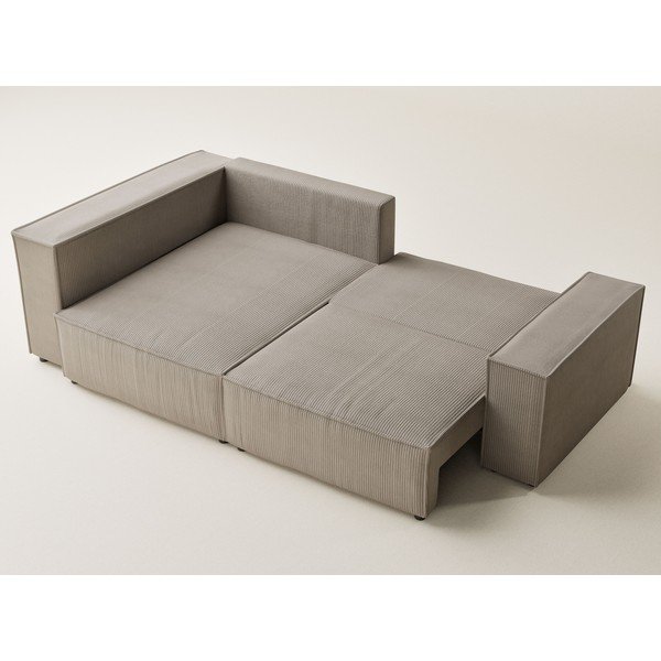 Bézs kordbársony kinyitható-tárolóhelyes sarokkanapé (bal oldali-L alakú) Tonga – Maison de Rêve-image-3