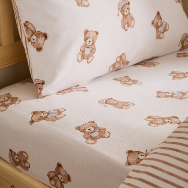 Krémszínű gumis egyszemélyes flanel gyerek lepedő 70x140 cm Brushed Teddy Bear – Catherine Lansfield