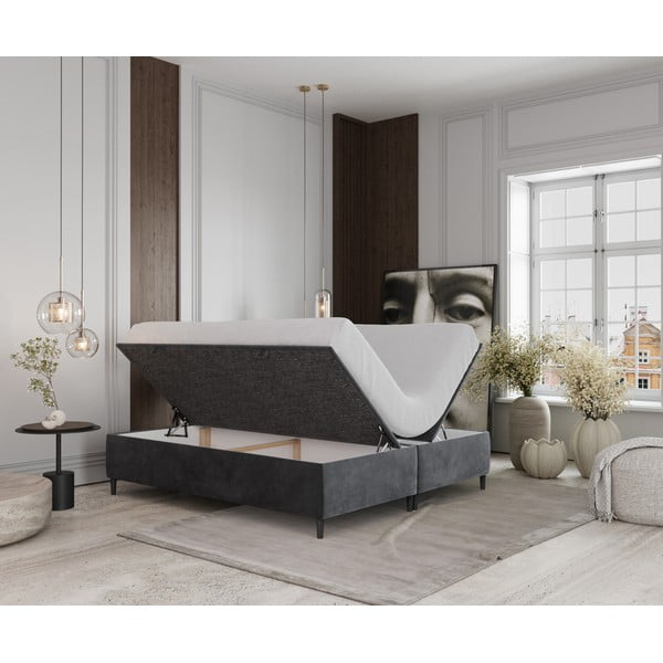 Antracitszürke kárpitozott ágyneműtartós franciaágy 180x200 cm Tate – Maison de Rêve-image-2