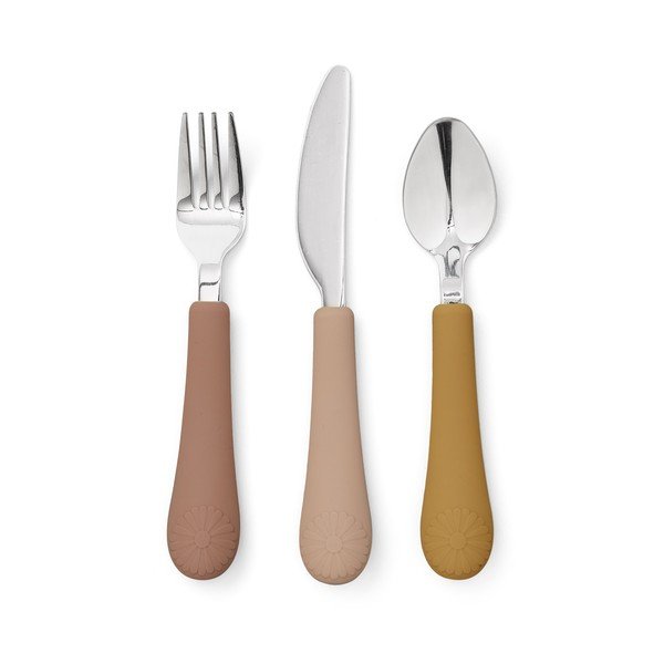 Okkersárga-terrakotta színű szilikon gyerek evőeszköz szett 3 db-os Tuscany Mix – Cam Cam Copenhagen