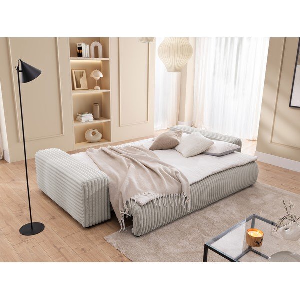 Világosszürke kordbársony kinyitható-tárolóhelyes kanapé 260 cm Justin  – Ropez-image-4