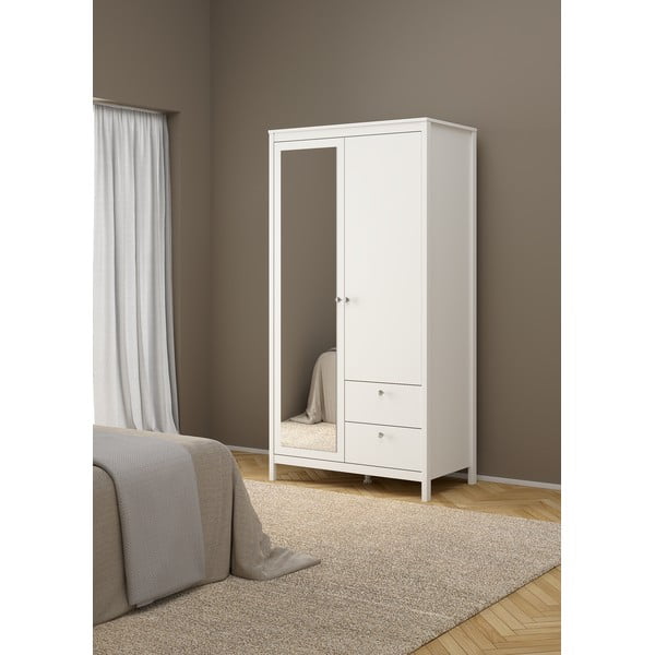 Fehér ruhásszekrény tükörrel 102x199x58 cm Madrid – Tvilum-image-3