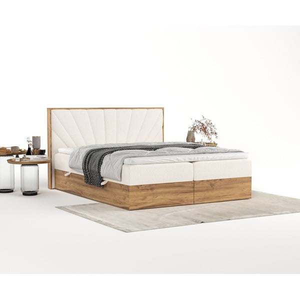 Krémszínű-natúr színű ágyneműtartós boxspring ágy 160x200 cm Asahi – Maison de Rêve-image-4