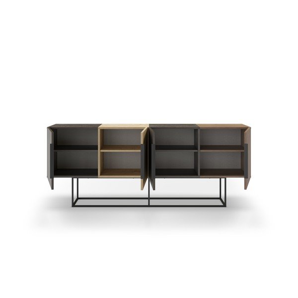 Barna-natúr színű alacsony komód tölgyfa dekorral 200x80 cm Titan – Marckeric-image-3