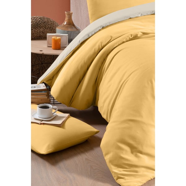 Sárga-krémszínű kétszemélyes-hosszabbított pamut ágyneműhuzat lepedővel 200x220 cm – Mila Home-image-2