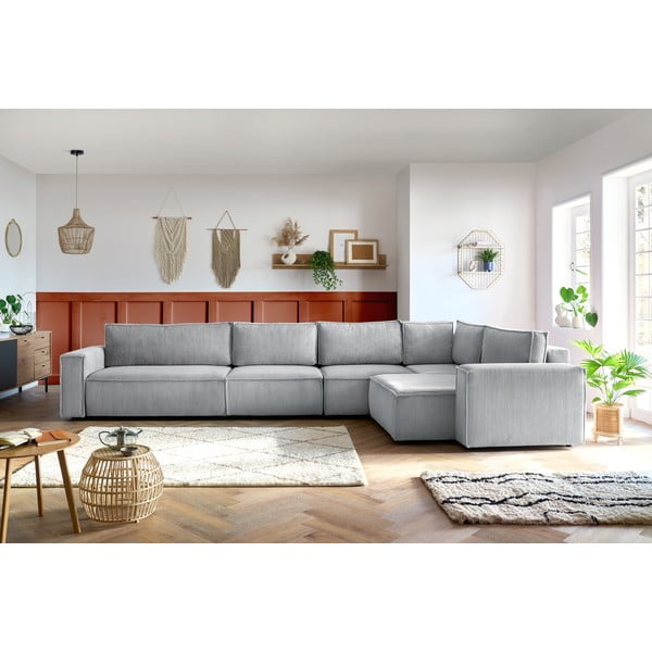Világosszürke kordbársony sarokkanapé (jobb oldali) Nihad modular – Bobochic Paris-image-1