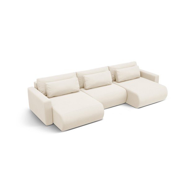 Bézs bársony kinyitható tárolóhelyes sarokkanapé (U alakú)  Belfast – Cosmopolitan Design-image-2