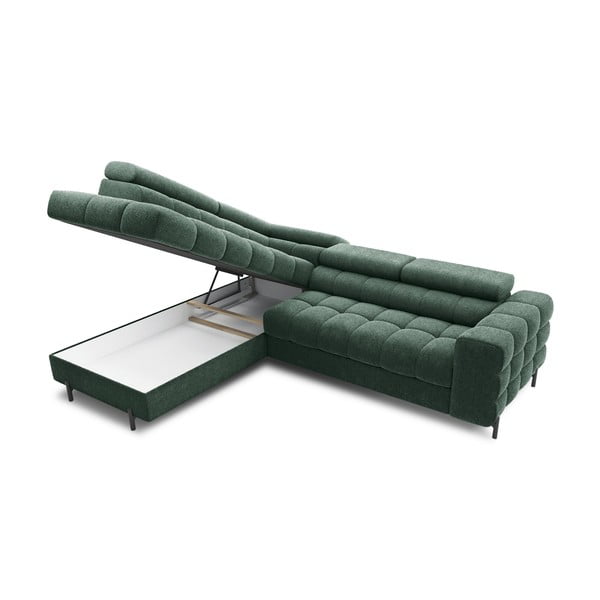 Zöld buklé kinyitható-tárolóhelyes sarokkanapé (bal oldali-L alakú) Ferucce – ELTAP-image-4