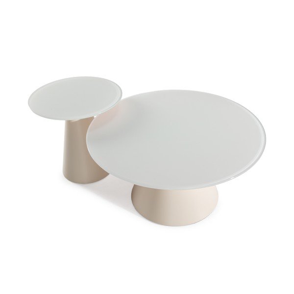 Krémszínű kerek dohányzóasztal szett 2 db-os üveg asztallappal ø 80 cm Vida – MOME-image-3
