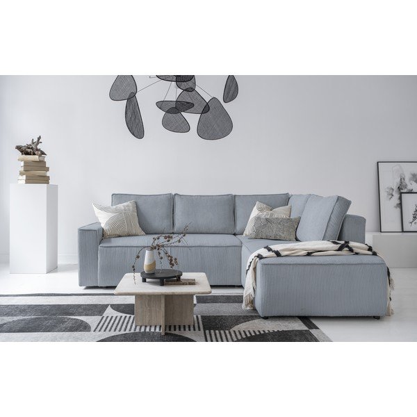 Világosszürke kordbársony kinyitható sarokkanapé (jobb oldali) Brave Dave – Miuform-image-1