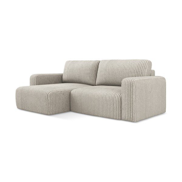 Bézs kordbársony kinyitható-tárolóhelyes sarokkanapé (bal oldali-heverő résszel) Kona – Makamii-image-2