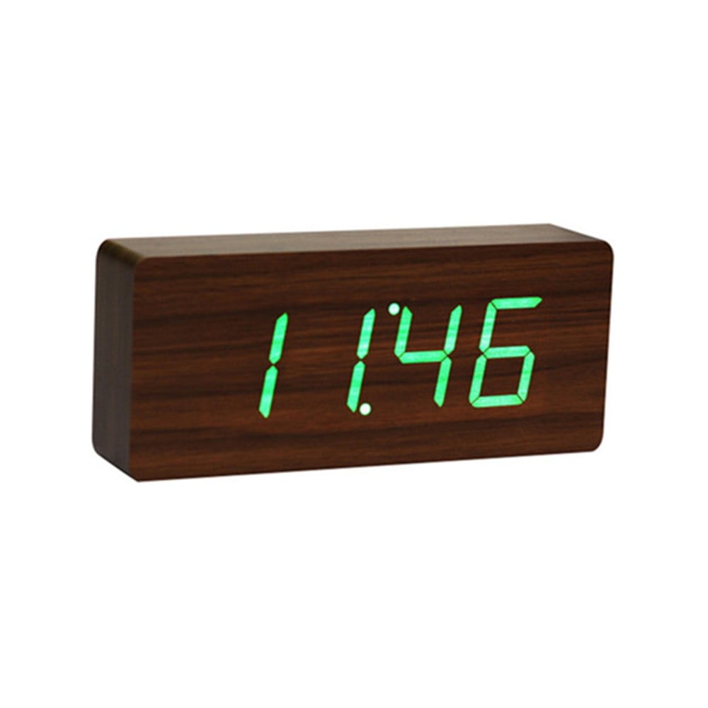 Slab Click Clock sötétbarna ébresztőóra, zöld LED kijelzővel - Gingko
