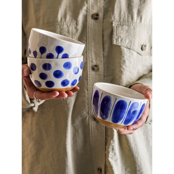 Fehér-kék kőedény tálka szett 3 db-os 500 ml Linora – Bloomingville-image-1