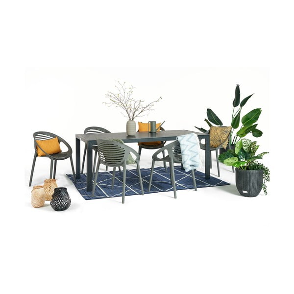 Joanna szürke 6 személyes kerti étkezőszett székekkel és Viking asztallal, 90 x 205 cm - Bonami Selection-image-2
