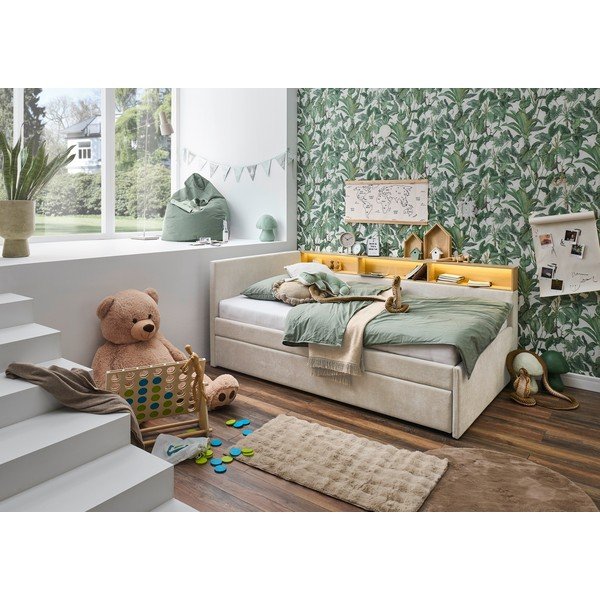 Bézs ágyneműtartós sarok gyerekágy ágyrács nélkül 90x200 cm Uno – Meise Möbel-image-1