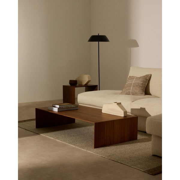 Sötét natúr színű dohányzóasztal diófa dekorral 70x140 cm Litto – Kave Home-image-1