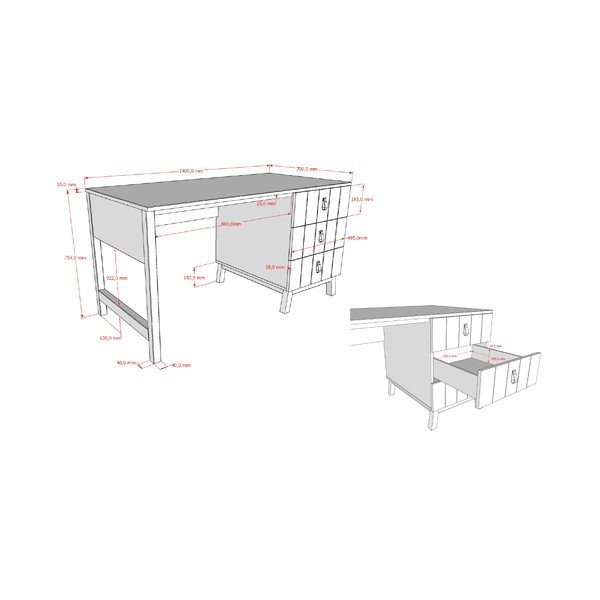 Gyerek íróasztal 70x140 cm Sezane – Vipack-image-2