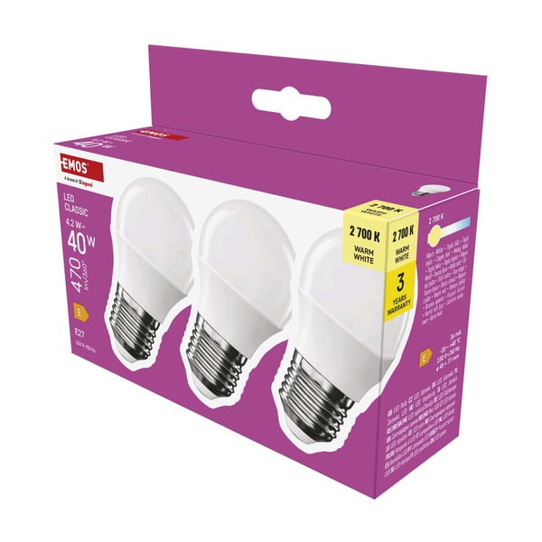 Meleg színű LED izzó szett 3 db-os E27, 4 W – EMOS-image-3