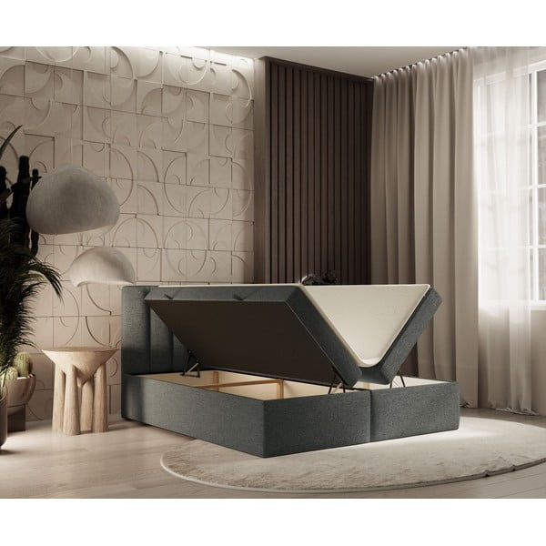Sötétszürke ágyneműtartós boxspring ágy 160x200 cm Novento – Maison de Rêve-image-2