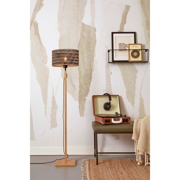 Fekete-natúr színű állólámpa bambusz búrával (magasság 128 cm) Java – Good&Mojo-image-1