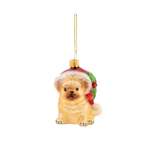 Üveg karácsonyfadísz 6 cm Festive Pug – Sass & Belle
