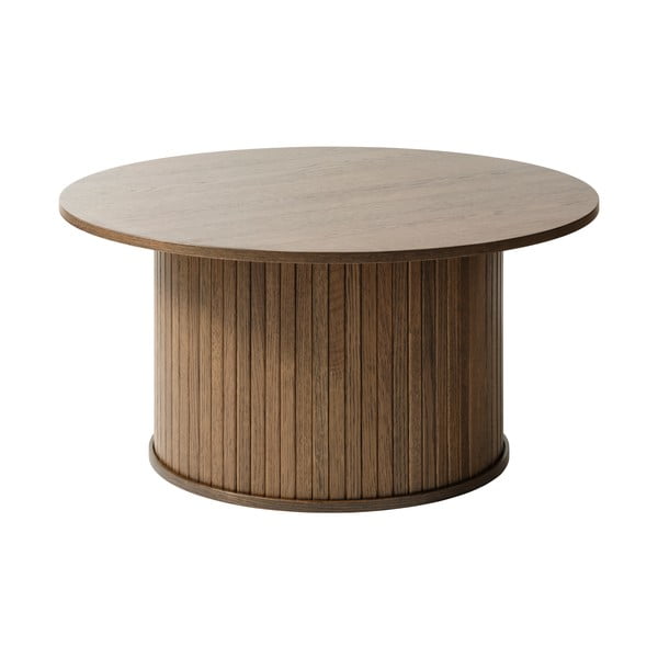 Barna kerek dohányzóasztal tölgyfa dekorral ø 90 cm Nola – Unique Furniture