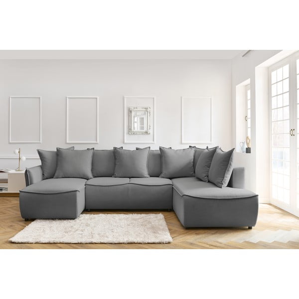 Világosszürke kinyitható sarokkanapé (jobb oldali) Leon – Bobochic Paris-image-1