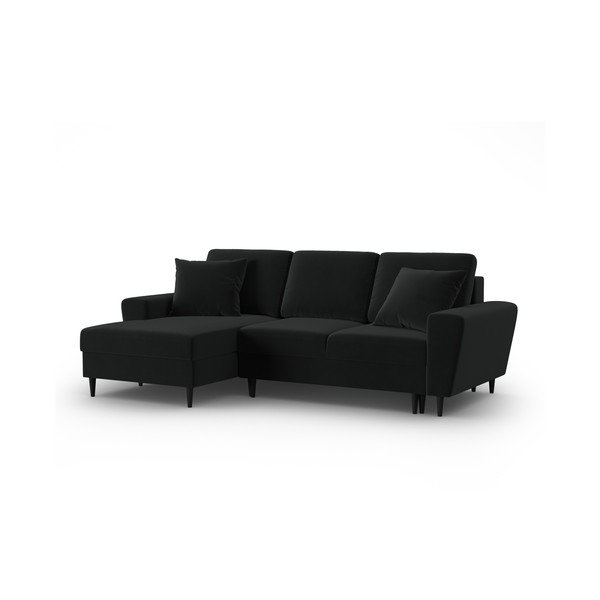 Fekete bársony kinyitható tárolóhelyes sarokkanapé (bal oldali-heverő résszel) Kyoto – Cosmopolitan Design-image-4