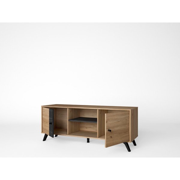 Fekete TV-állvány tölgyfa dekorral 136x53 cm Natura - Marckeric-image-1