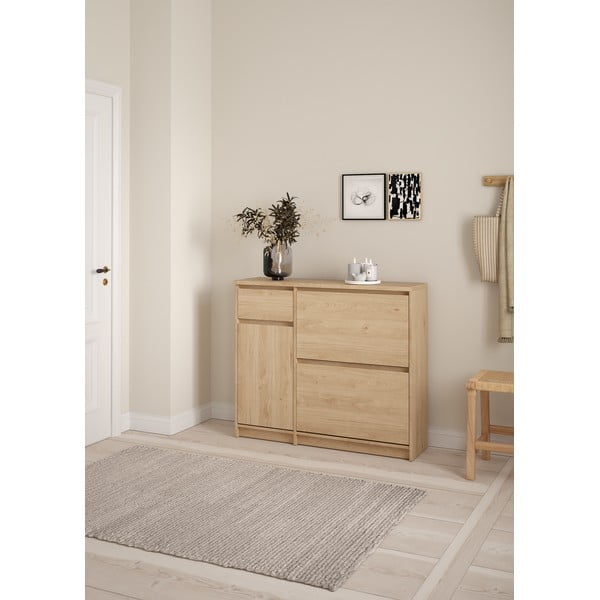 Natúr színű billenő ajtós cipőtartó tölgyfa dekorral 109x93x32 cm Naia – Tvilum-image-2