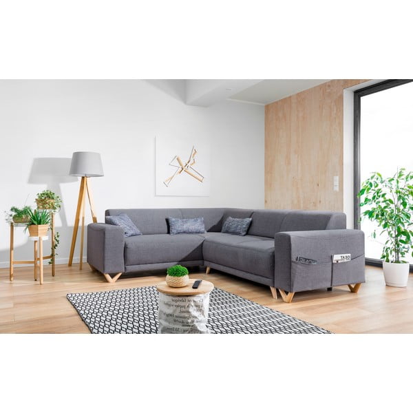 Szürke kinyitható-tárolóhelyes sarokkanapé (bal oldali-L alakú) Classy Sophie – Miuform-image-3